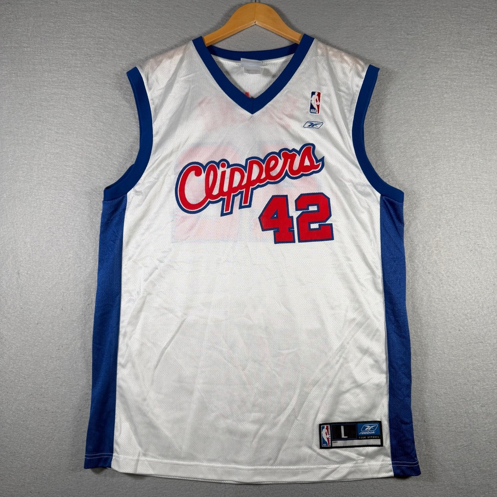 Elton Brand 42 Reebok NBA LA Clippers Jersey White Blue Mens Large Mesh Vintage